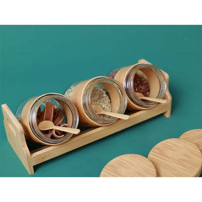 Bamboo Spice Rack Set with 3 Glass Jars Plastic Lid – 400 #CB-TWJ37
