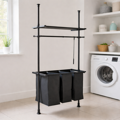 Wenko Hercules Telescopic Laundry Sorter System – Adjustable 3-Compartment Wardrobe Organizer