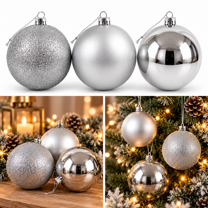 Noël Silver Oversized Christmas Baubles – Set of 3