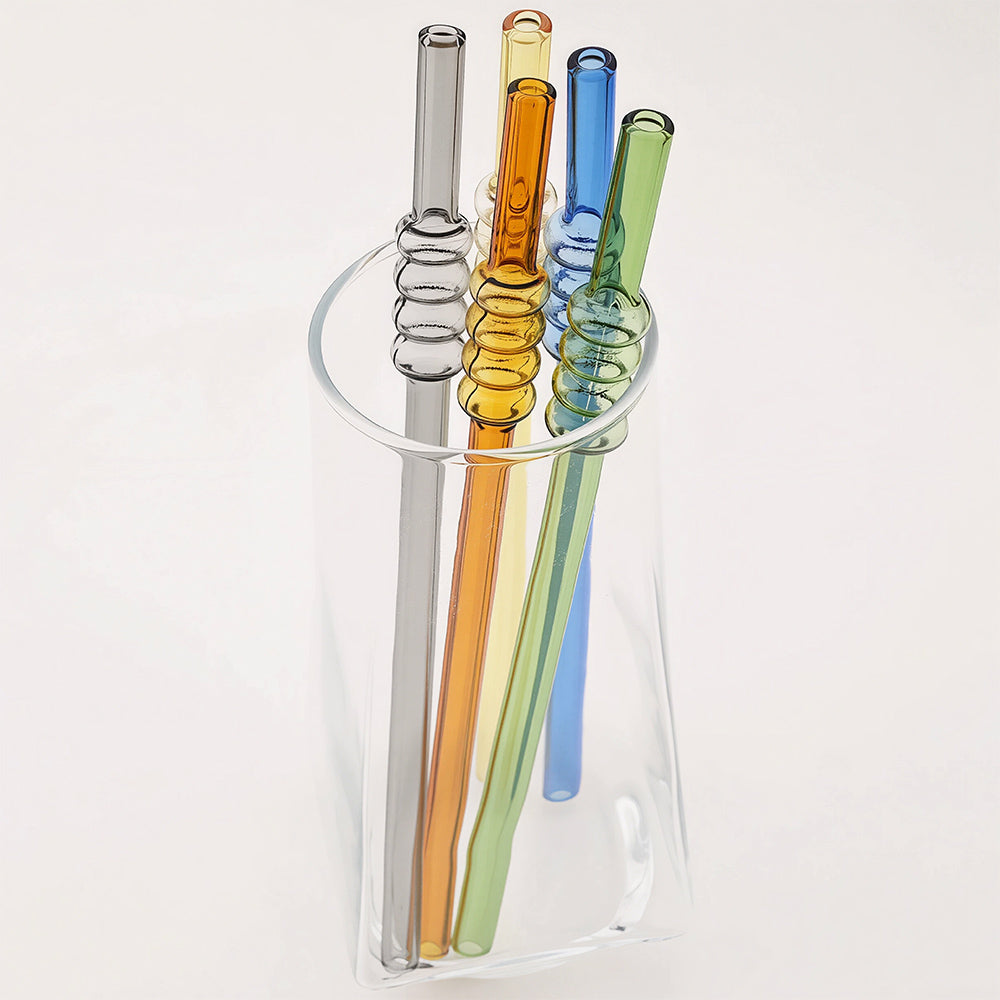 Tomatoes-on-Sticks Glass Straws Set – 4 Pcs + Cleaning Brush