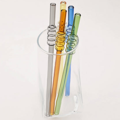 Tomatoes-on-Sticks Glass Straws Set – 4 Pcs + Cleaning Brush