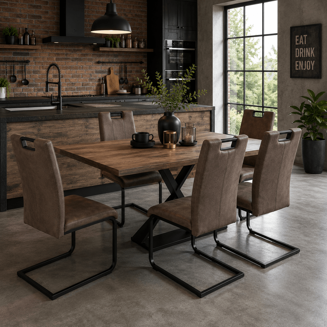 Modern Taupe Cantilever Dining Chair with Handle | Upholstered Dining Chair with Black Metal Frame