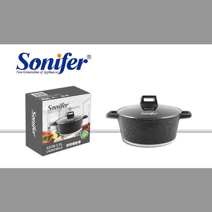 Sonifer, 7.5L Wear-Resistant Non-Stick Granite Casserole With Glass Lid SF-1127-32cm (D32 x H13) cm