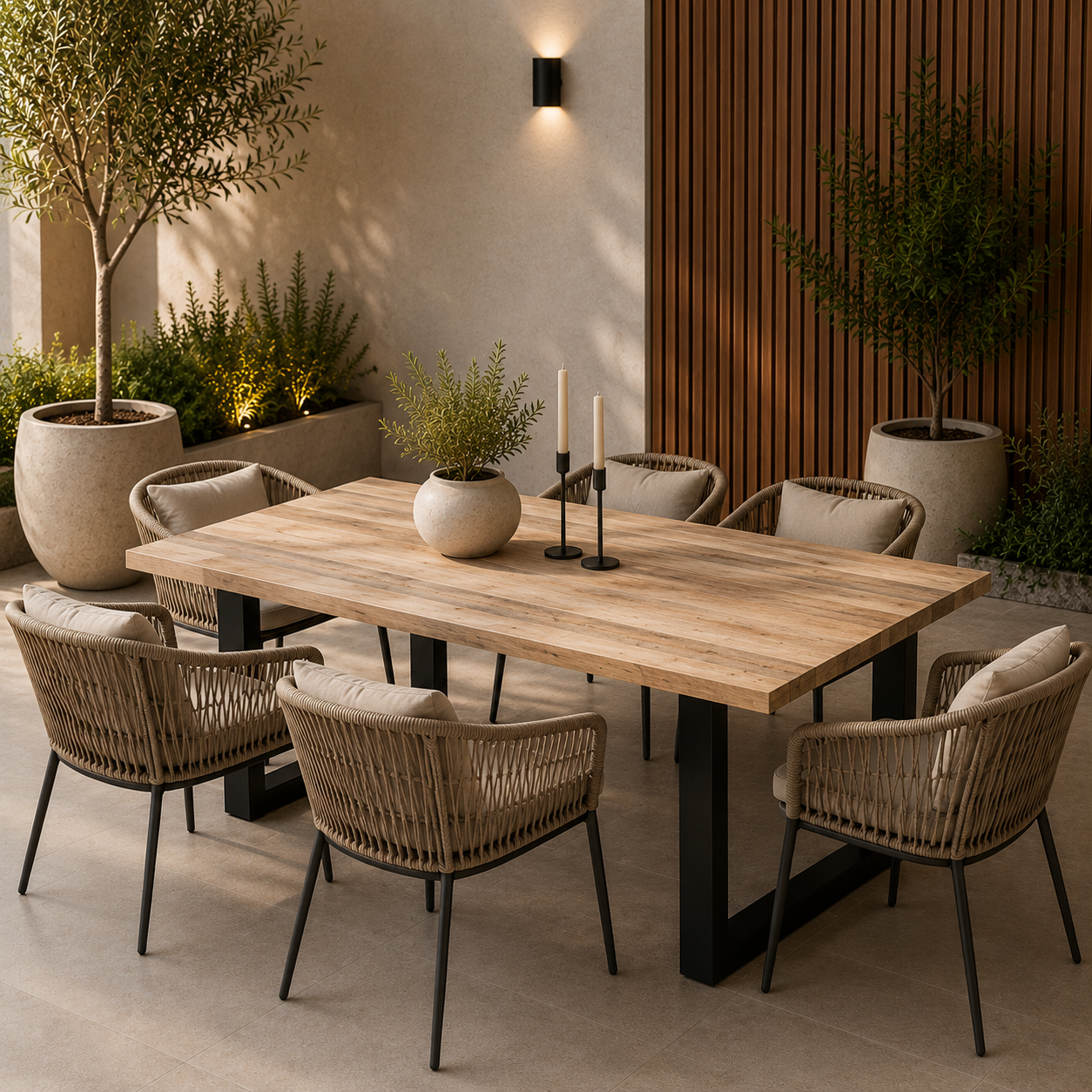 U-Gestell MDF Scratch-Resistant Oak Dining Table with Metal Legs