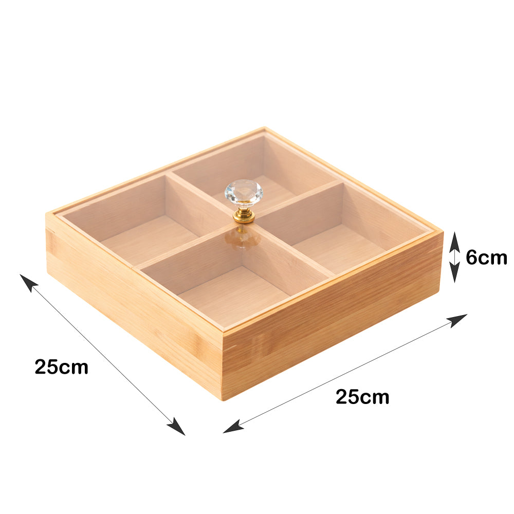 Bamboo Nuts Tray with Protective Lid – 4 Compartments