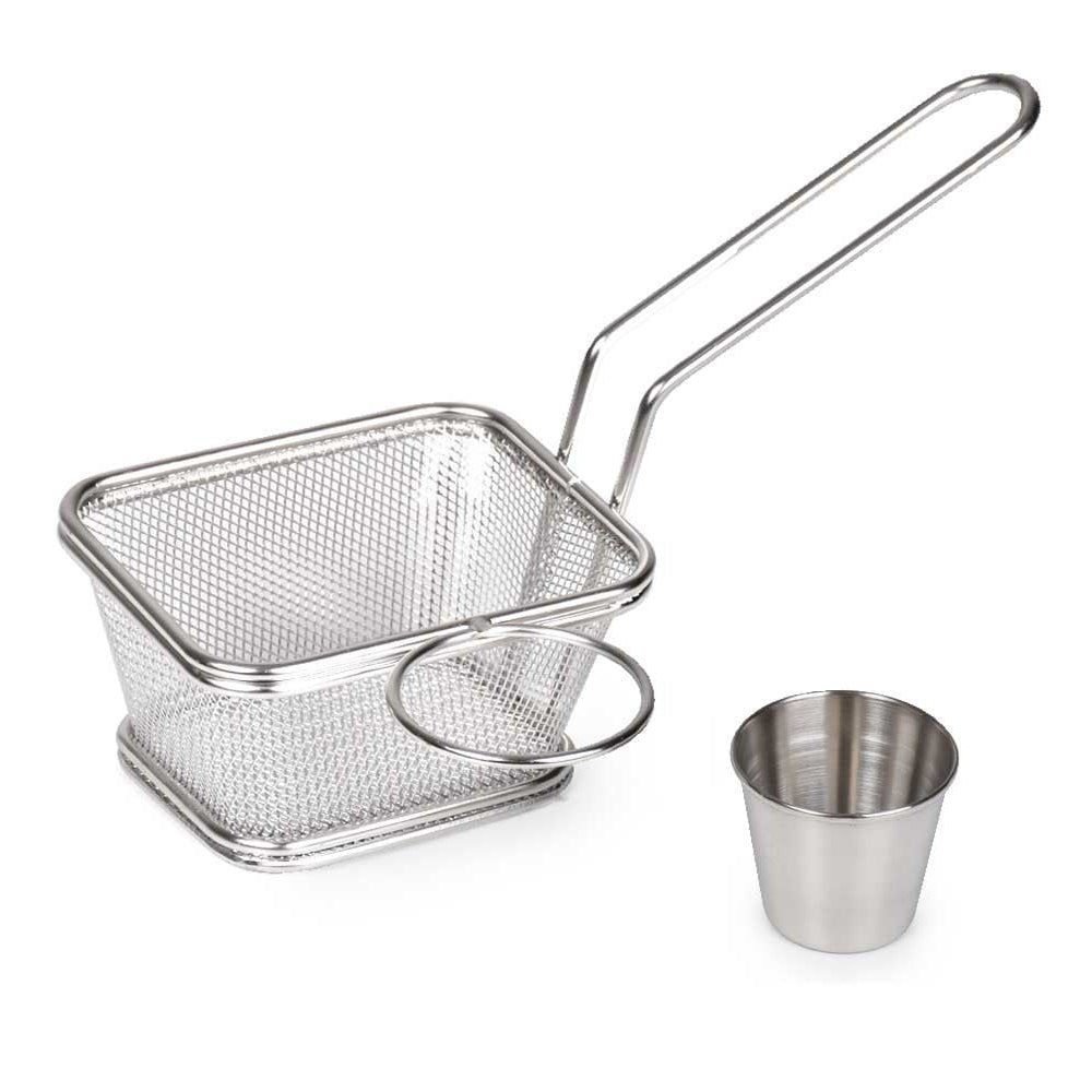 Stainless Steel Fries Basket With Sauce Bowl