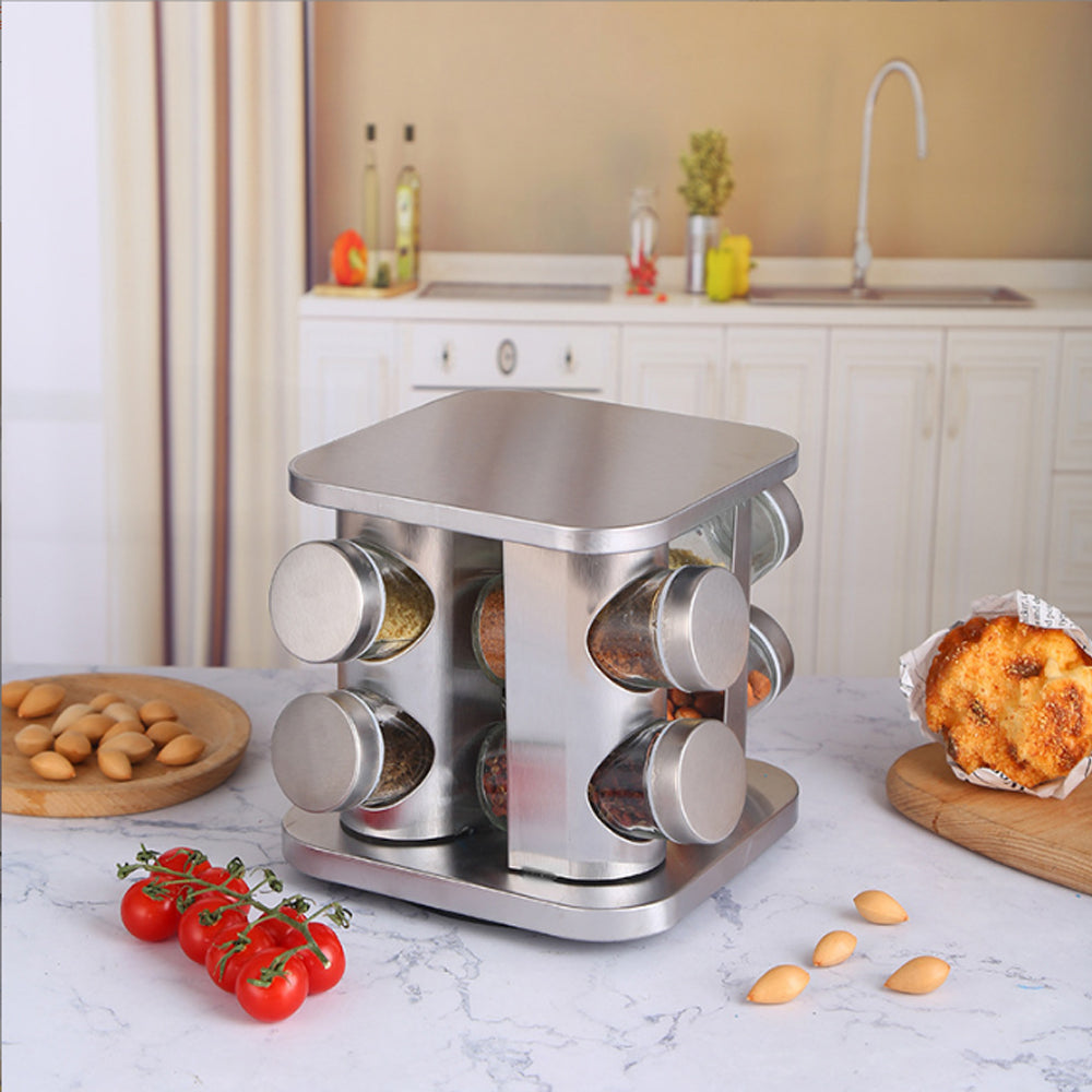 8-JARS 100ML Stainless Steel Rotating Seasoning Spice Jar Set