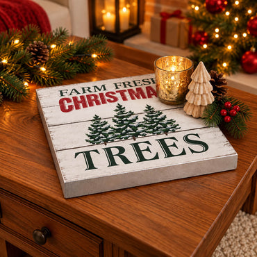 Reversible Christmas Display Tray – Farm Fresh Christmas Trees – 30 × 30 cm – Gold & Silver