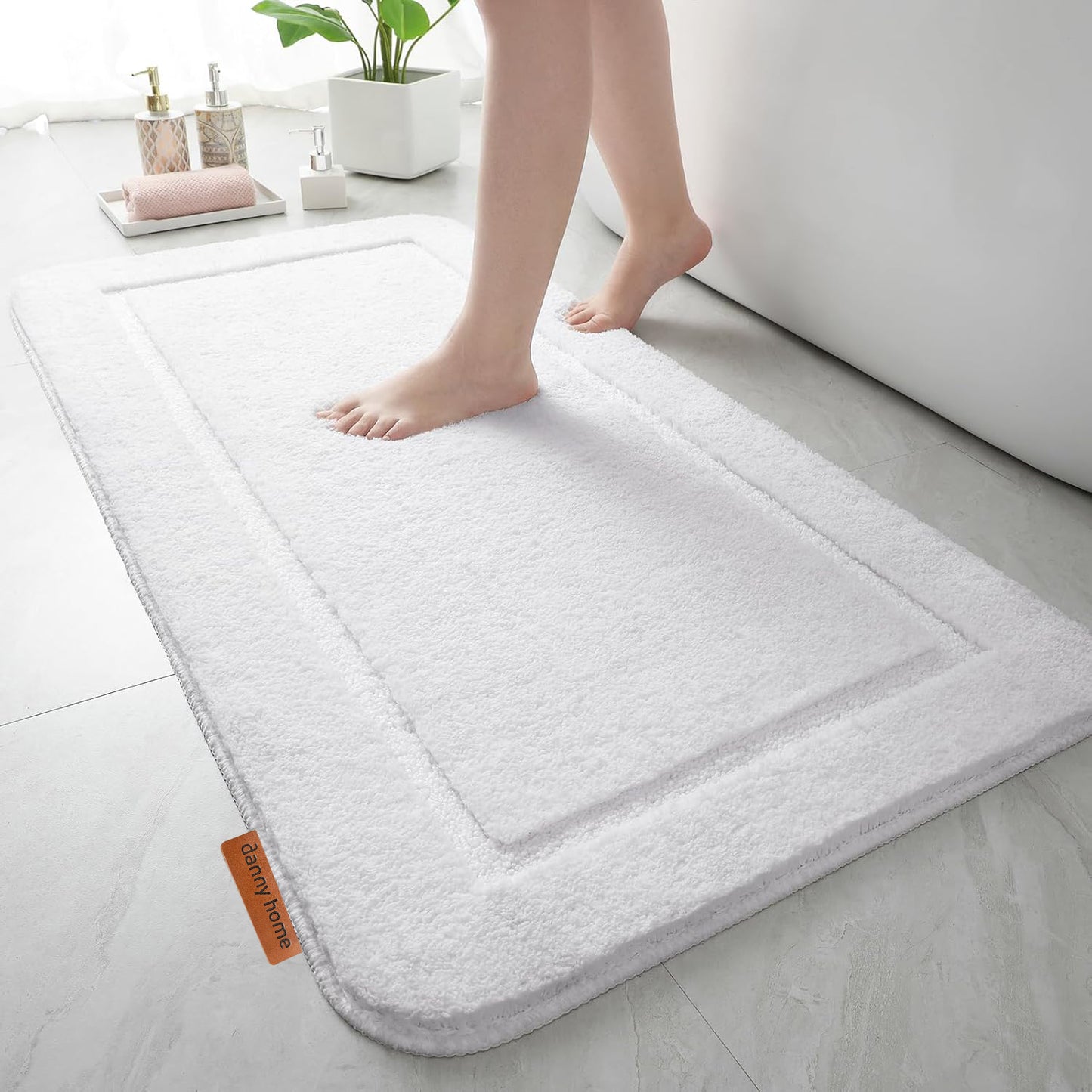 Danny Home Luxury Bath Mat Absorbent Non-Slip Washable Shaggy Bathroom Rug 50X80CM – White