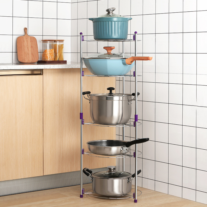 Adjustable 5-Tier Stainless Steel Storage Rack Round Shelves