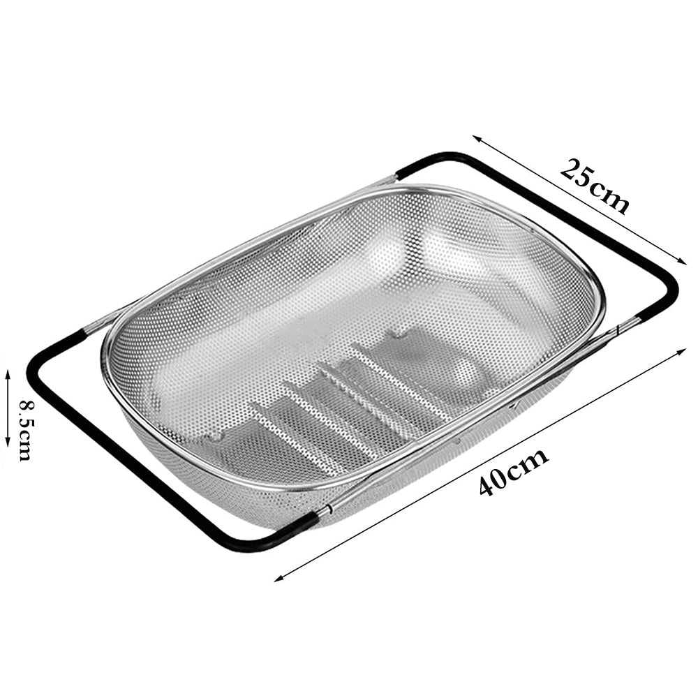 Over the Sink Stainless Steel Colander with Expandable Anti-slip Rubber Grip Handles