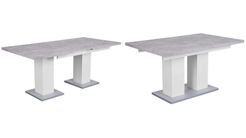 Hamburg Concrete-Look White Dining Table with Metal Base