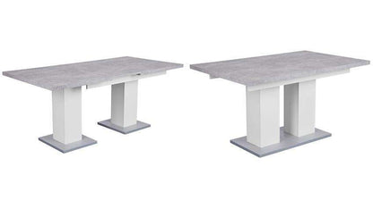 Hamburg Concrete-Look White Dining Table with Metal Base