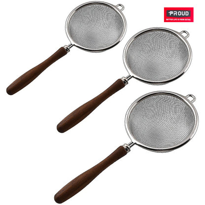 PROUD Stainless Steel Sieves and Strainers With Wood Handle 7/8/10cm
