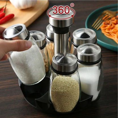 180ml 6Pcs Glass Spice Jar With Rotating Rack Stand