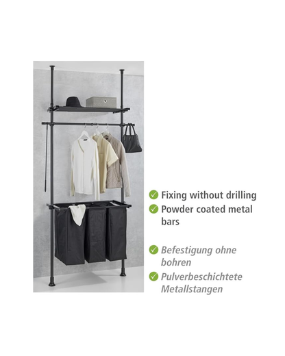 Wenko Hercules Telescopic Laundry Sorter System – Adjustable 3-Compartment Wardrobe Organizer
