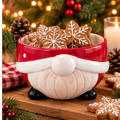Alpine Lodge Santa Claus Ceramic Christmas Bowl – Red & White, 12 cm