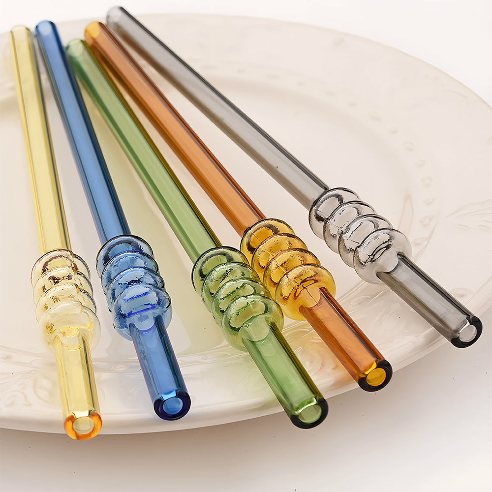 Tomatoes-on-Sticks Glass Straws Set – 4 Pcs + Cleaning Brush
