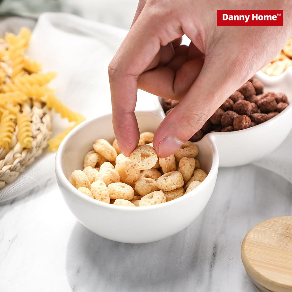 Danny Home Chips and sauce ceramic Bowls with wooden handle – 2 Parts