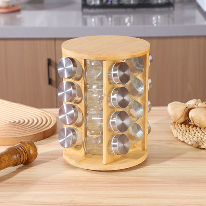 16-Glass Seasoning Jar with Rotatable Base Holder Set