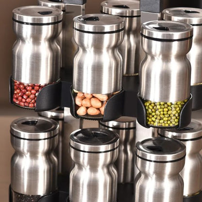 8-Pieces Stainless Steel With Glass Spice Rack Set