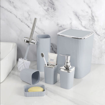 Luxurious 6-Pieces Bathroom Accessories Set With Silver Accents