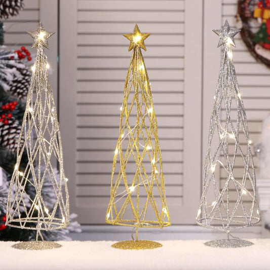 Metal LED Tabletop Christmas Tree Silver (40cm)