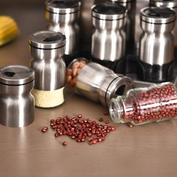 8-Pieces Stainless Steel With Glass Spice Rack Set