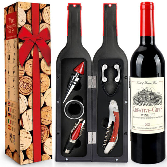 Wine Bottle Shaped With 5 Pieces Accessories Gift Set