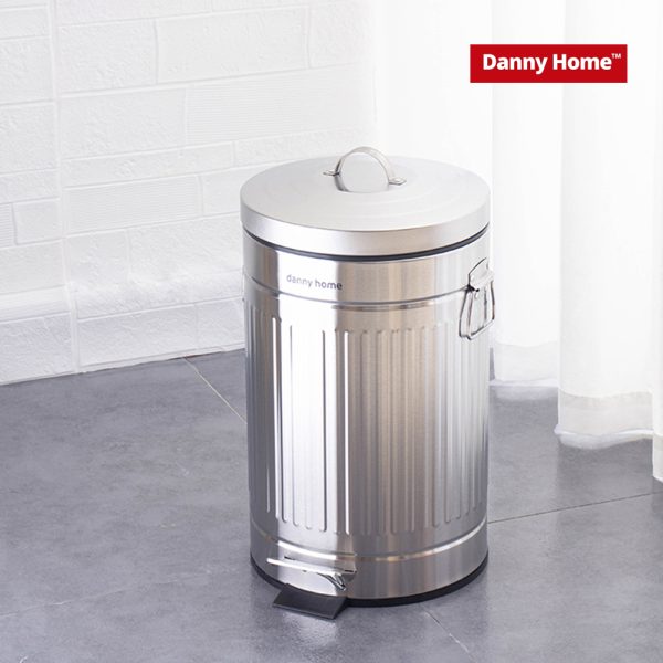 12-Liter Vintage Stainless Steel Trash Can with Lid and Pedal – Sanded