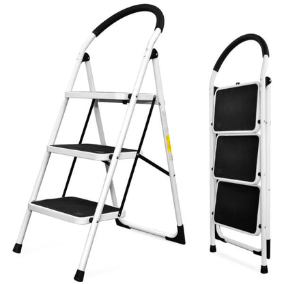 Folding Ladder Handgrip Anti-Slip and Wide Pedal-White