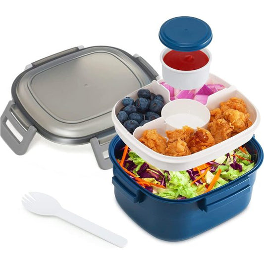 Bento Lunch Box with 5 Compartments, with Dressing Container, 1300 ml