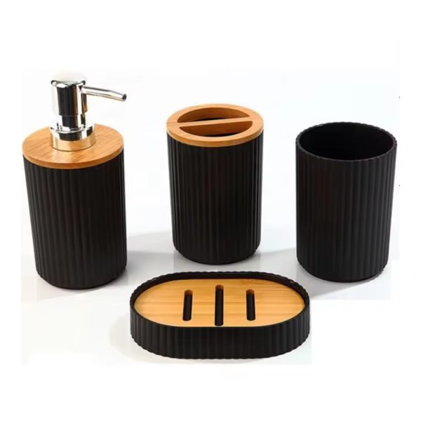 Luxurious 4-Pieces Bamboo Cover Bathroom Accessories Set