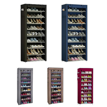 Poles Shoe Rack Stand With Cover 10-Tier Extra Thicken