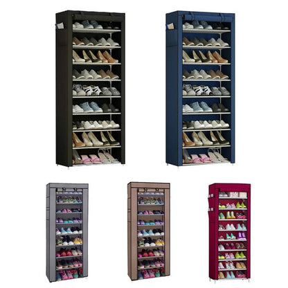 Poles Shoe Rack Stand With Cover 10-Tier Extra Thicken