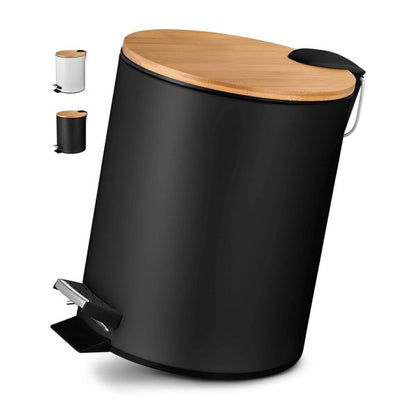 5-Liter Metal Trash Can with Bamboo lid and Pedal