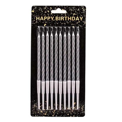 CAKE 10-Pcs Metallic Long Thin Metallic Birthday Candles – Silver