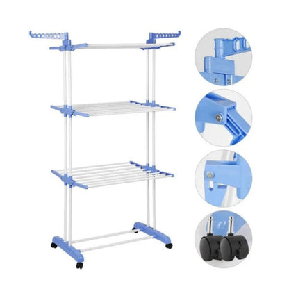 Folding Clothes Dryer Rack With 4 Wheels & Powder Coated Steel Tubes (L75 x W64 x H170)cm