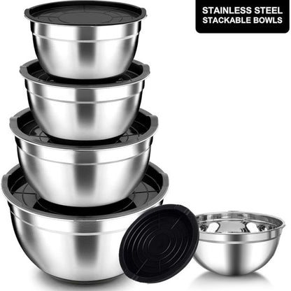 5-Pieces Stainless Steel Salad Bowl with Lid Set