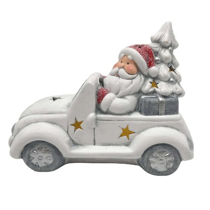 Christmas Santa Claus on White Car Ornaments Decorations with LED Lights