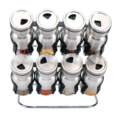 8-Pieces Stainless Steel With Glass Spice Rack Set