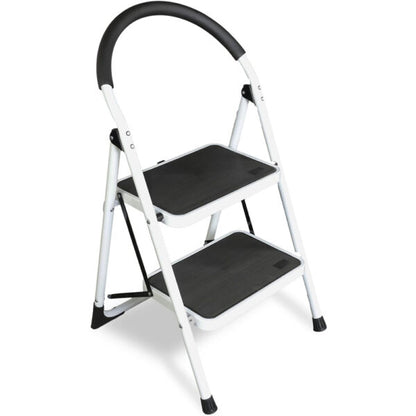 Folding Ladder Handgrip Anti-Slip and Wide Pedal-White