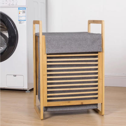 Bamboo Laundry Basket with Grey Bag