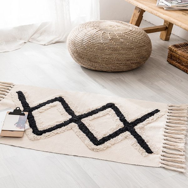 100% Natural Cotton Rug,Carpet, Bed Side Runner with Tassels for Bedroom,Living Room (60×130)cm