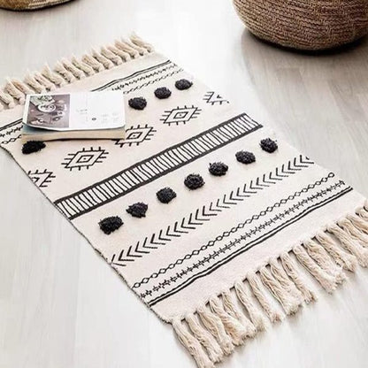 100% Natural Cotton Rug,Carpet, Bed Side Runner with Tassels for Bedroom,Living Room (60×130)cm