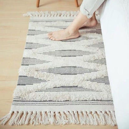 100% Natural Cotton Rug,Carpet, Bed Side Runner with Tassels for Bedroom,Living Room (60×130)cm