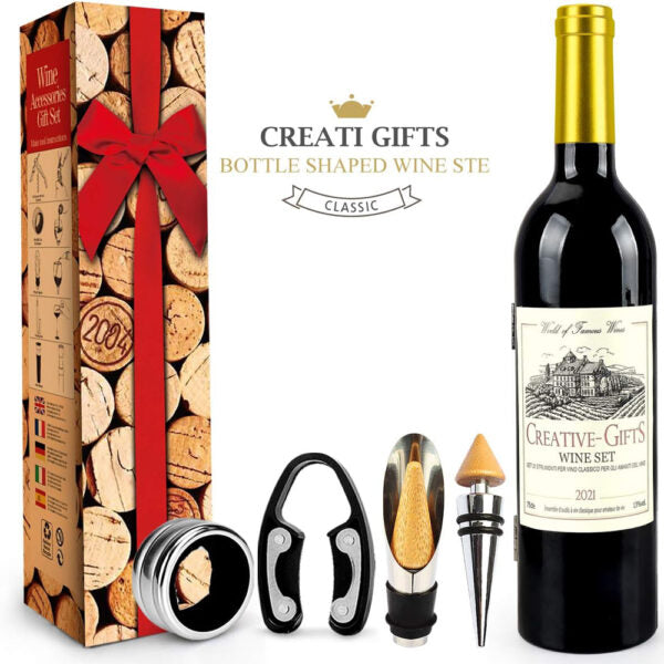 Wine Bottle Shaped With 5 Pieces Accessories Gift Set