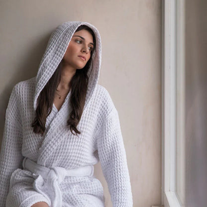 Hooded Waffle Cotton Bathrobe