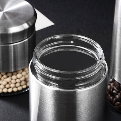 3-Pcs Stainless Steel With Glass Sugar Tea Coffee Canister Set Matte Sileve-400ml
