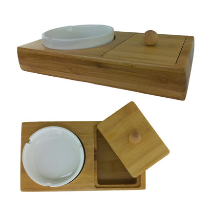 Ceramic Ashtray With Bamboo Base & Storage Box